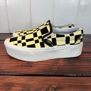 Vans Classic Checkerboard Platform Slip-On Sneakers Yellow/Black Women’s 7.5